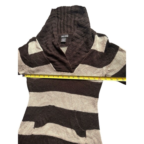 Wet Seal Striped Sweater Women’s Size Medium Brown Cream Shawl Collar Knit - Picture 4 of 4